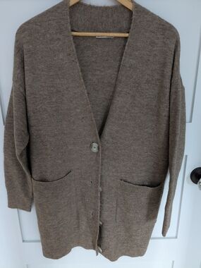 Dex Taupe Brown Oversized V-Neck Cardigan
